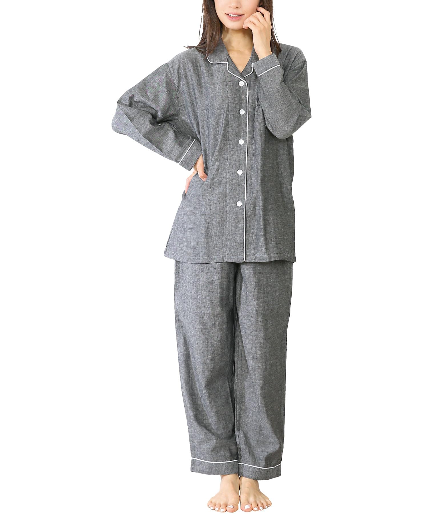 Amazon | [ON NISHIKI] パジャマ レディース 長袖 綿100％ ダブル